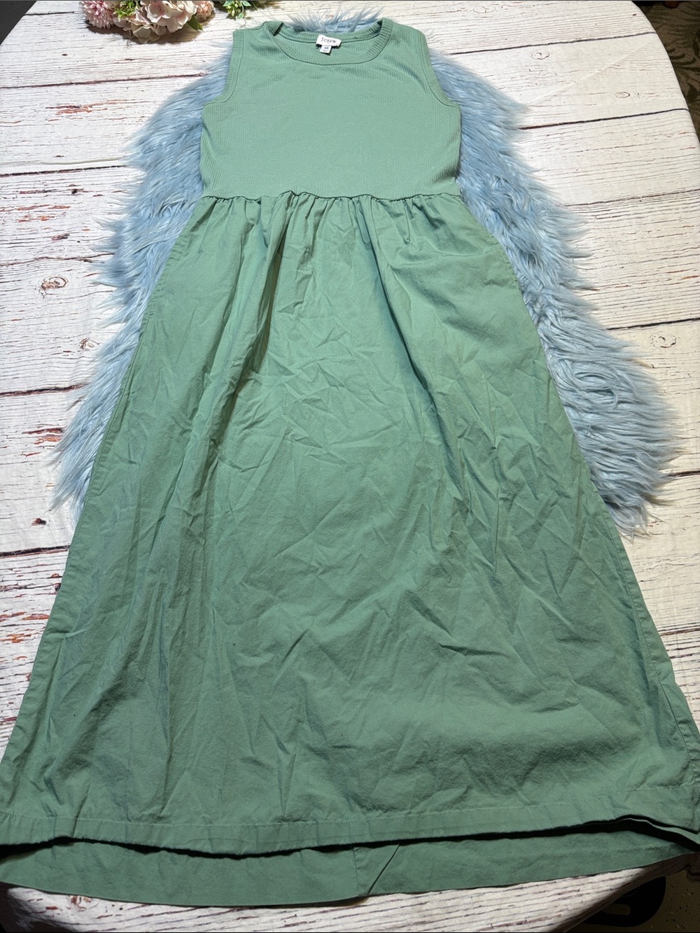 J. Crew Factory Sage Green Mixed Media Midi Dress sz XS